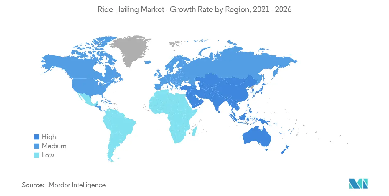 Ride-hailing Market - Growth Rate by Region, 2021 - 2026
