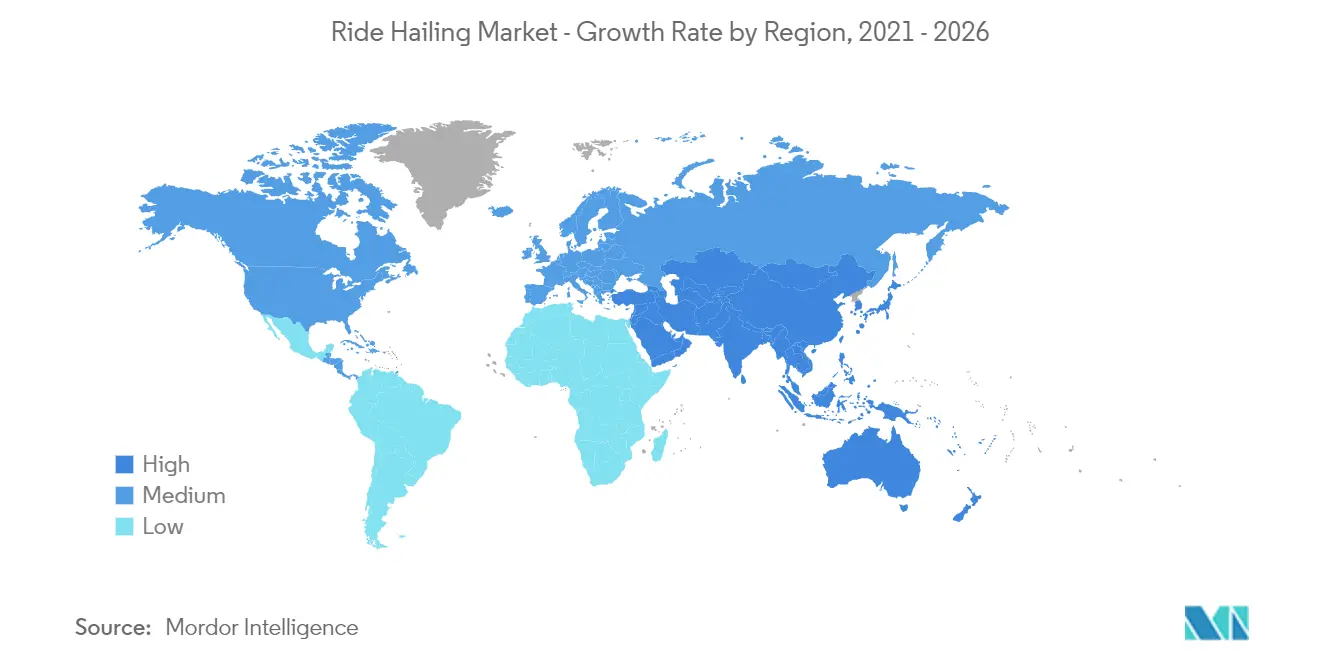 Рынок услуг такси – темпы роста по регионам, 2021–2026 гг.