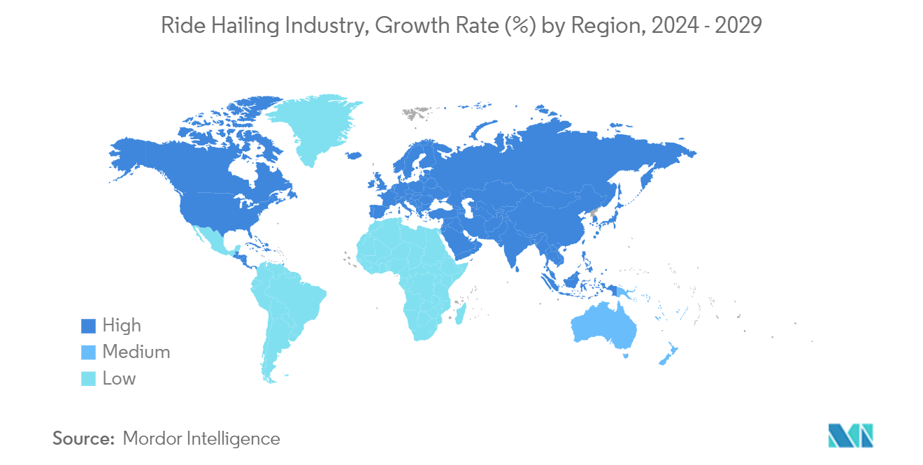 Ride Hailing Industry, Growth Rate (%) by Region, 2024 - 2029