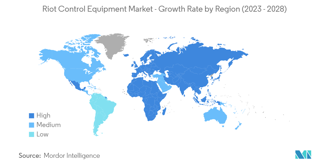 Riot Control Equipment Market - Growth Rate by Region (2023 - 2028)
