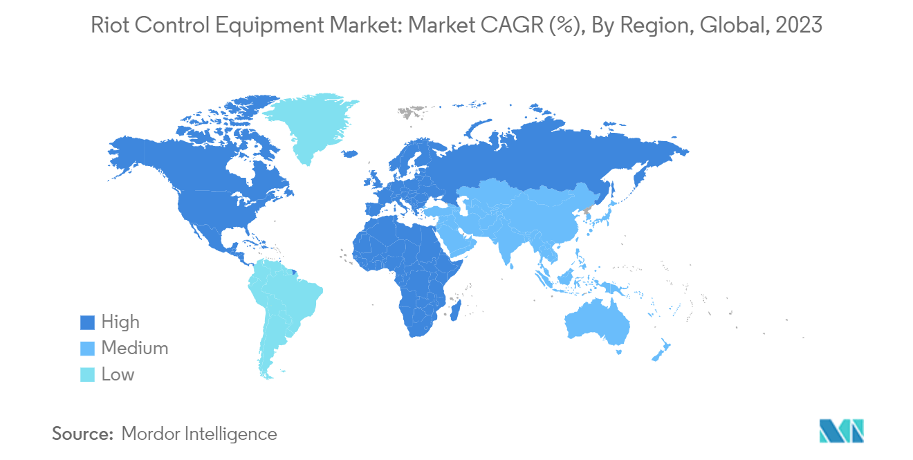 Riot Control Equipment Market: Market CAGR (%), By Region, Global, 2023