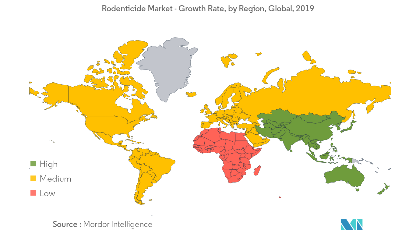 Mercado de rodenticidas – Taxa de crescimento, por região, global, 2019