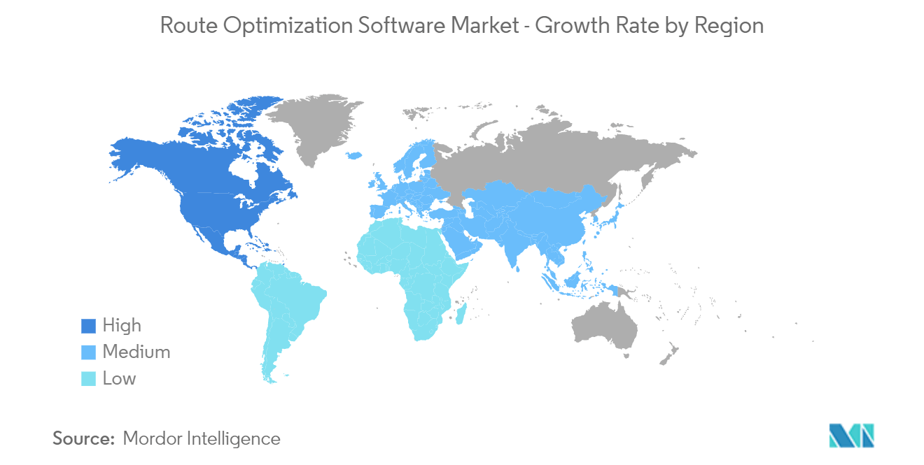 Mercado de software de otimização de rotas – Taxa de crescimento por região