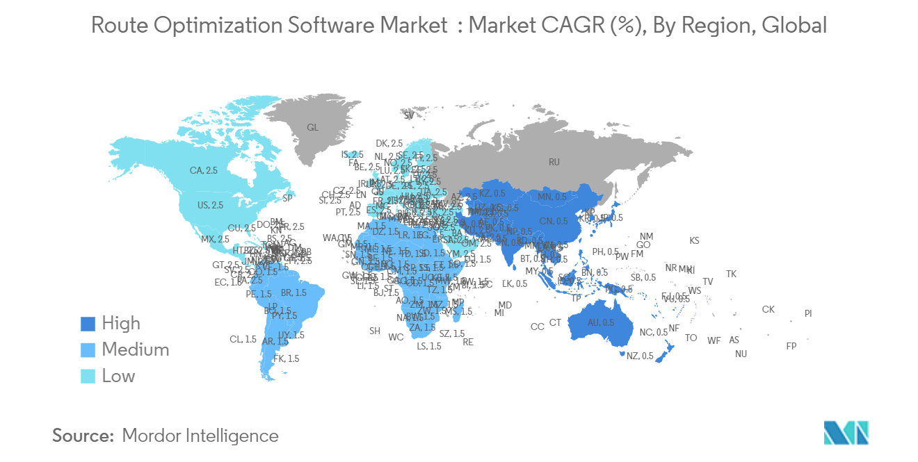 Route Optimization Software MarketRoute Optimization Software Market  : Market CAGR (%), By Region, Global