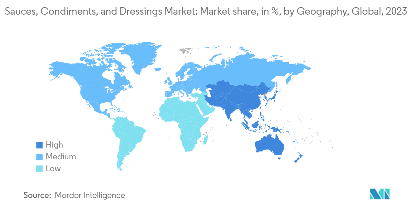 Sauces, Condiments, and Dressings Market: Market share, in %, by Geography, Global, 2023