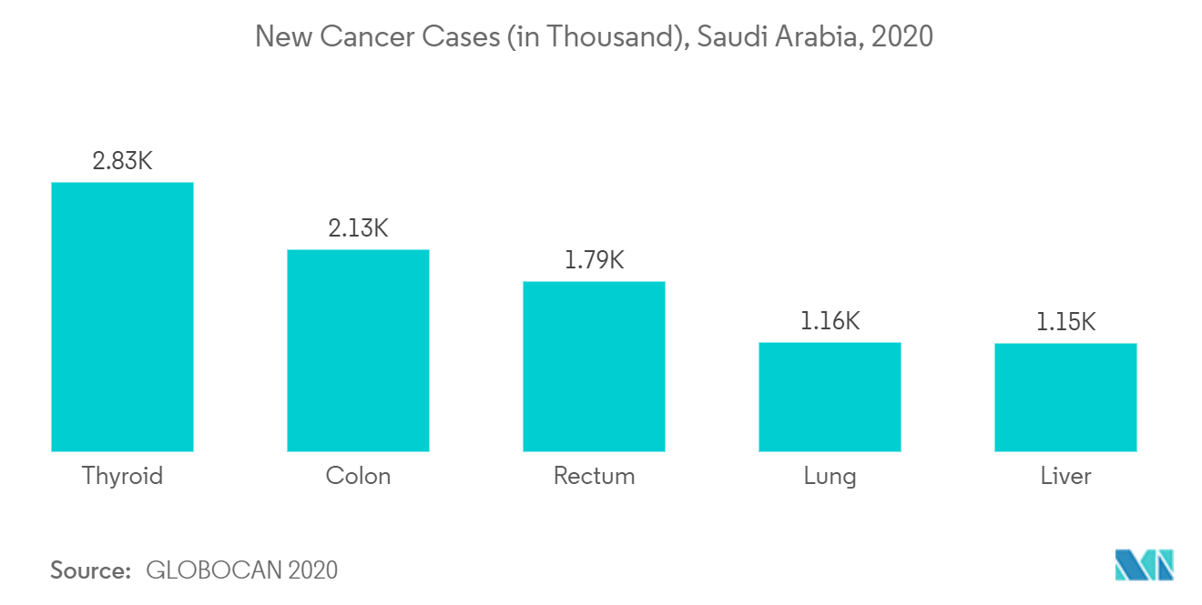 サウジアラビアの医薬品有効成分(API)市場-新しい癌症例(千)、サウジアラビア、2020年