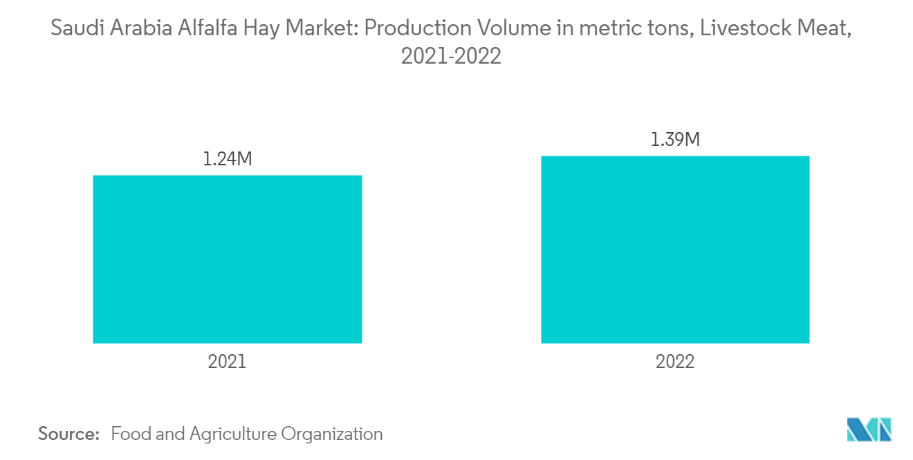 Saudi Arabia Alfalfa Hay Market: Production Volume in metric tons, Livestock Meat, 2021-2022