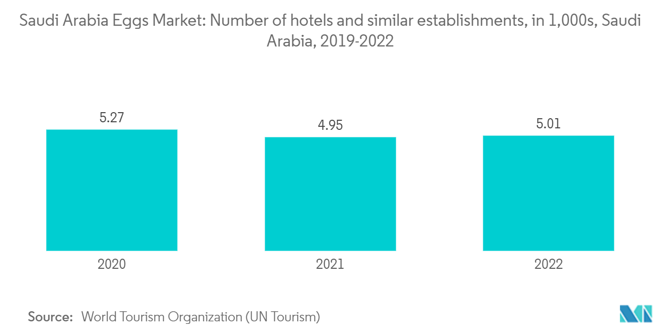 Saudi Arabia Eggs Market: Number of hotels and similar establishments, in 1,000s, Saudi Arabia, 2019-2022