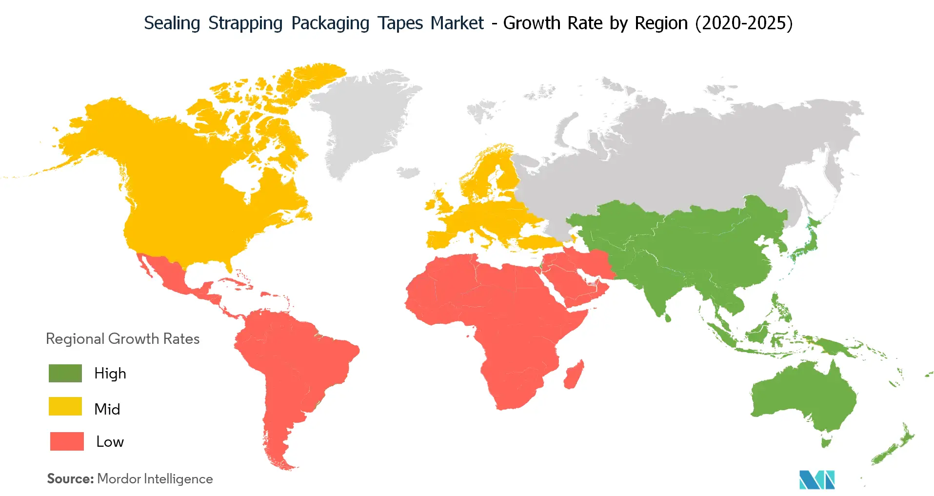 Sealing Strapping Packaging Tapes Market : Growth Rate by Region (2020-2025)