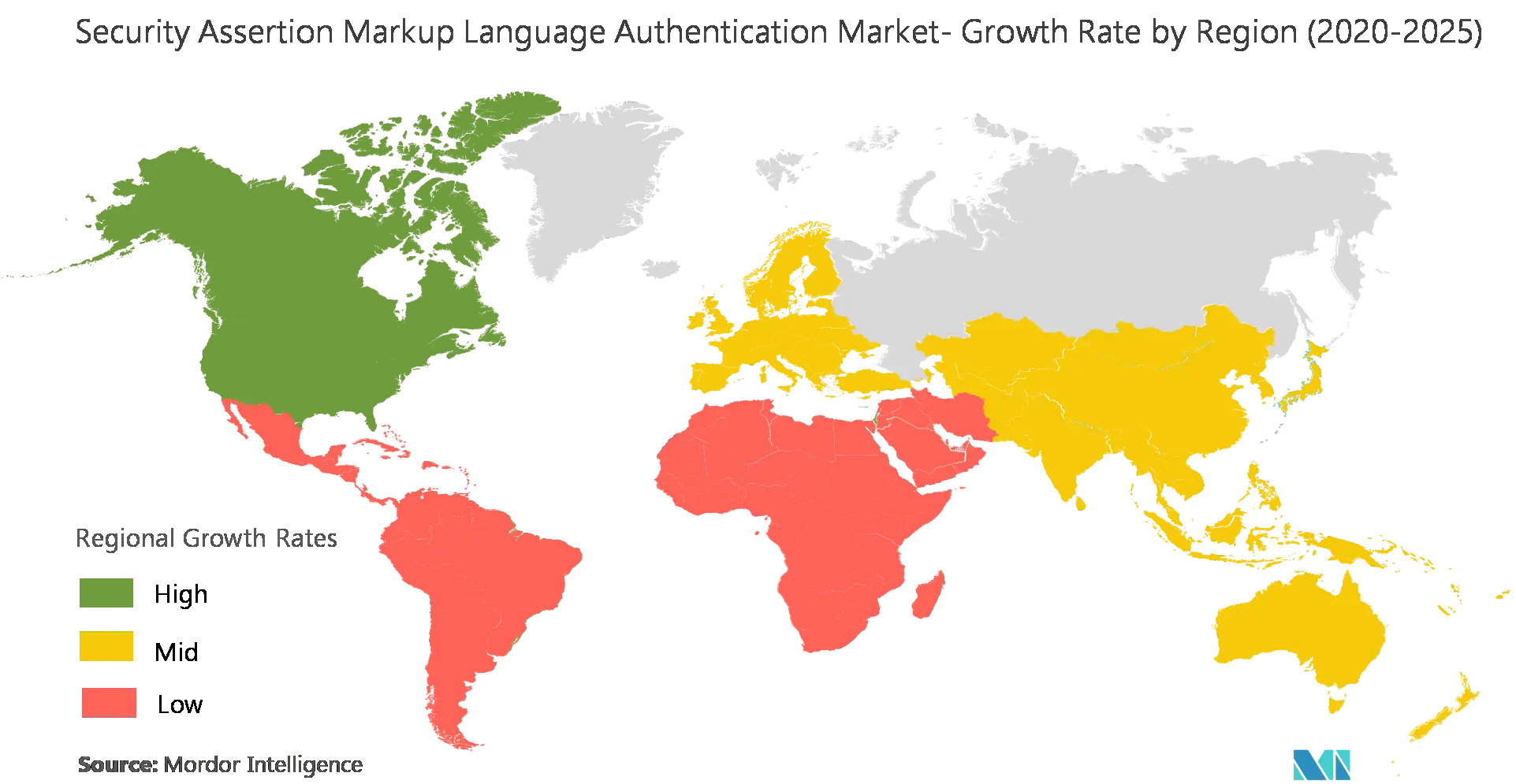 Security Assertion Markup Language認証市場 - 地域別成長率（2020年～2025年）