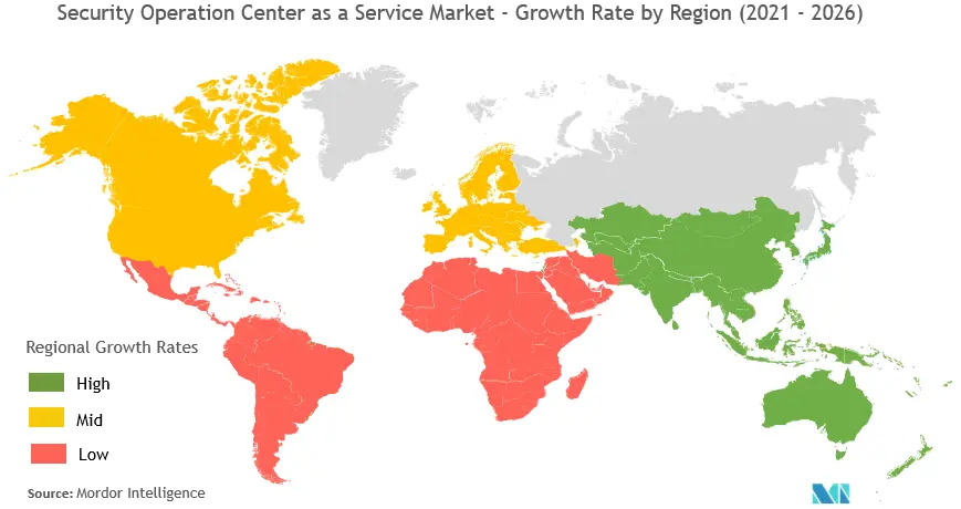Security Operation Center as a Service Market - Growth Rate by Region (2021 - 2026)