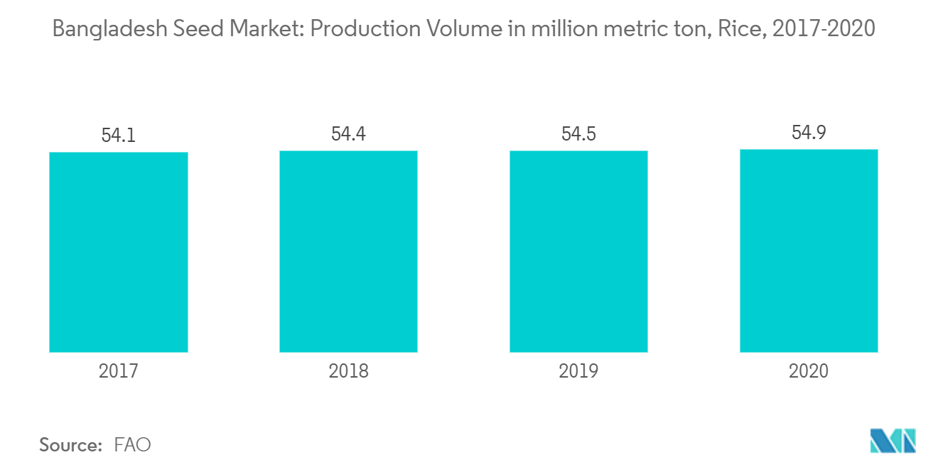 Bangladesh Seed Market: Production Volume in million metric ton, Rice, 2017-2020