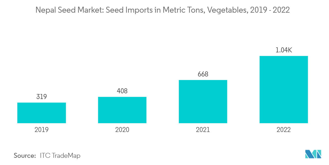 Nepal Seed Market: Seed Imports in Metric Tons, Vegetables, 2019 - 2022