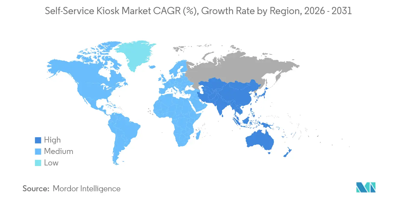Self-Service Kiosk Market CAGR (%), Growth Rate by Region