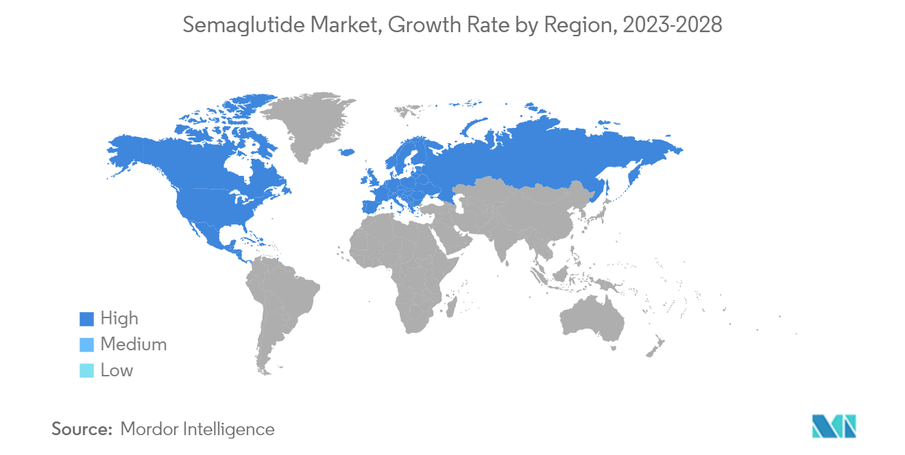 세마글루타이드 시장, 지역별 성장률(2023-2028년)