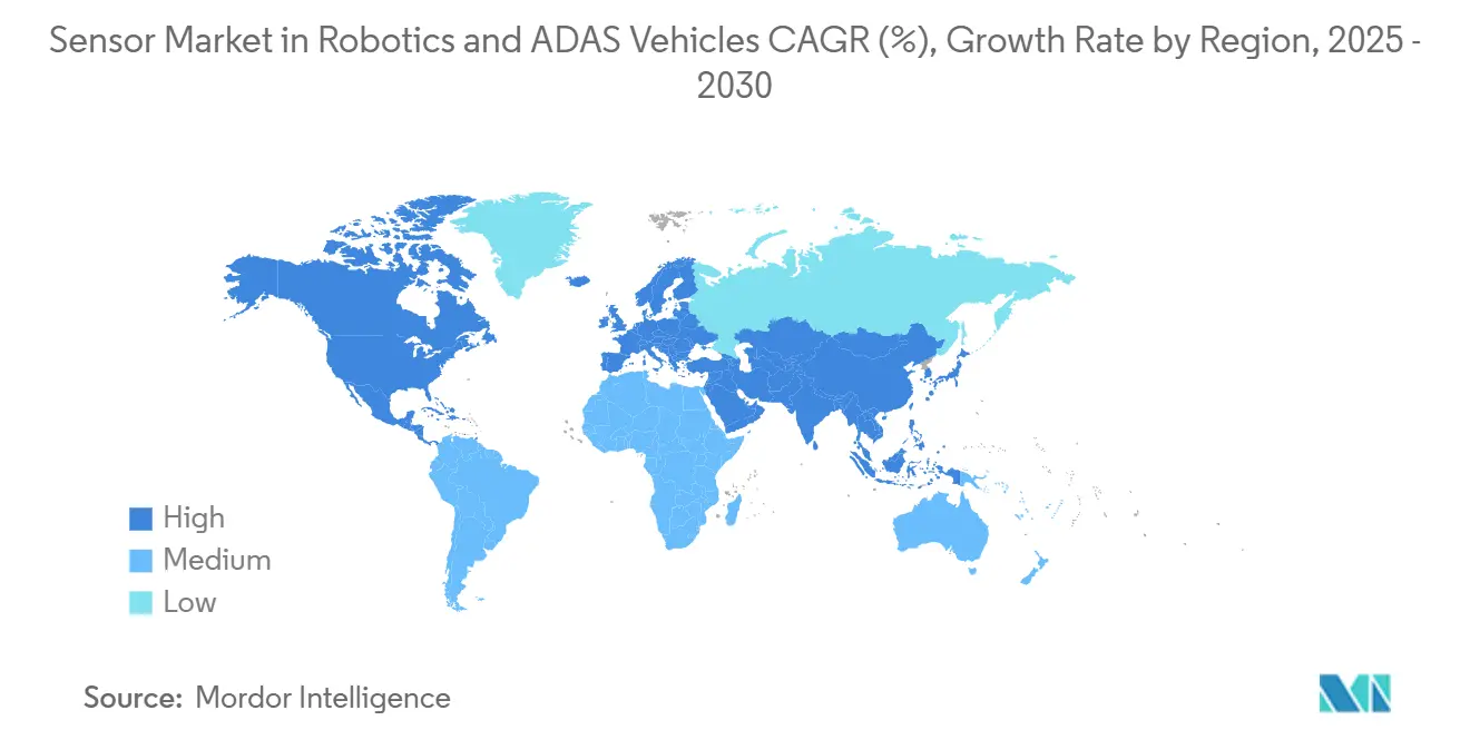 Sensor Market in Robotics and ADAS Vehicles CAGR (%), Growth Rate by Region