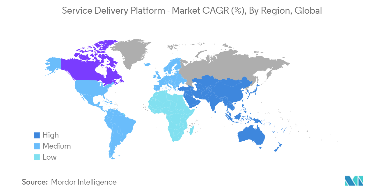 Платформа доставки услуг – среднегодовой темп роста рынка (%), по регионам, по всему миру