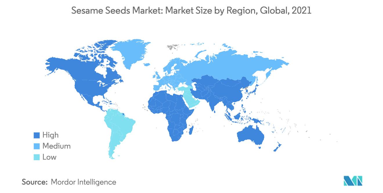 Sesame Seeds Market : Market Size by Region, Global, 2021