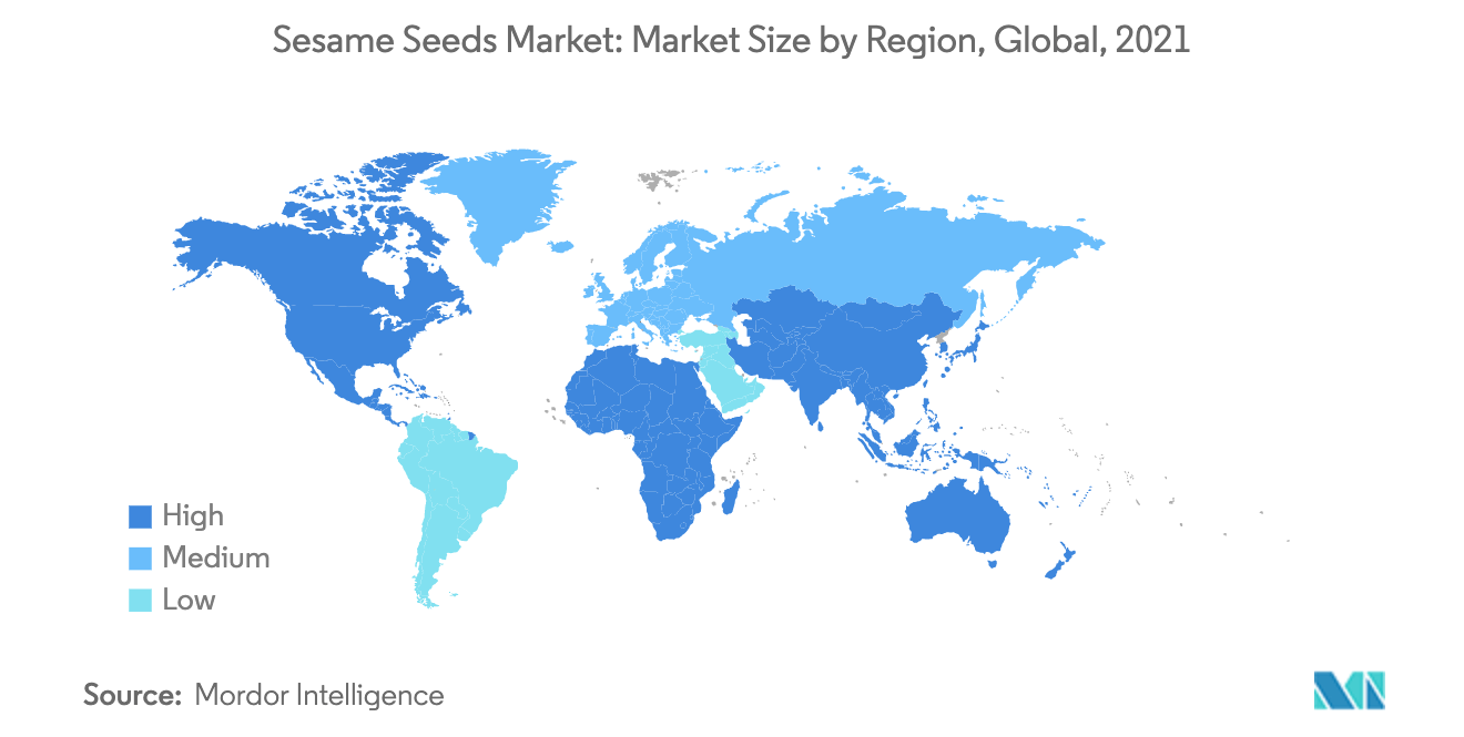 Mercado de semillas de sésamo tamaño del mercado por región, global, 2021