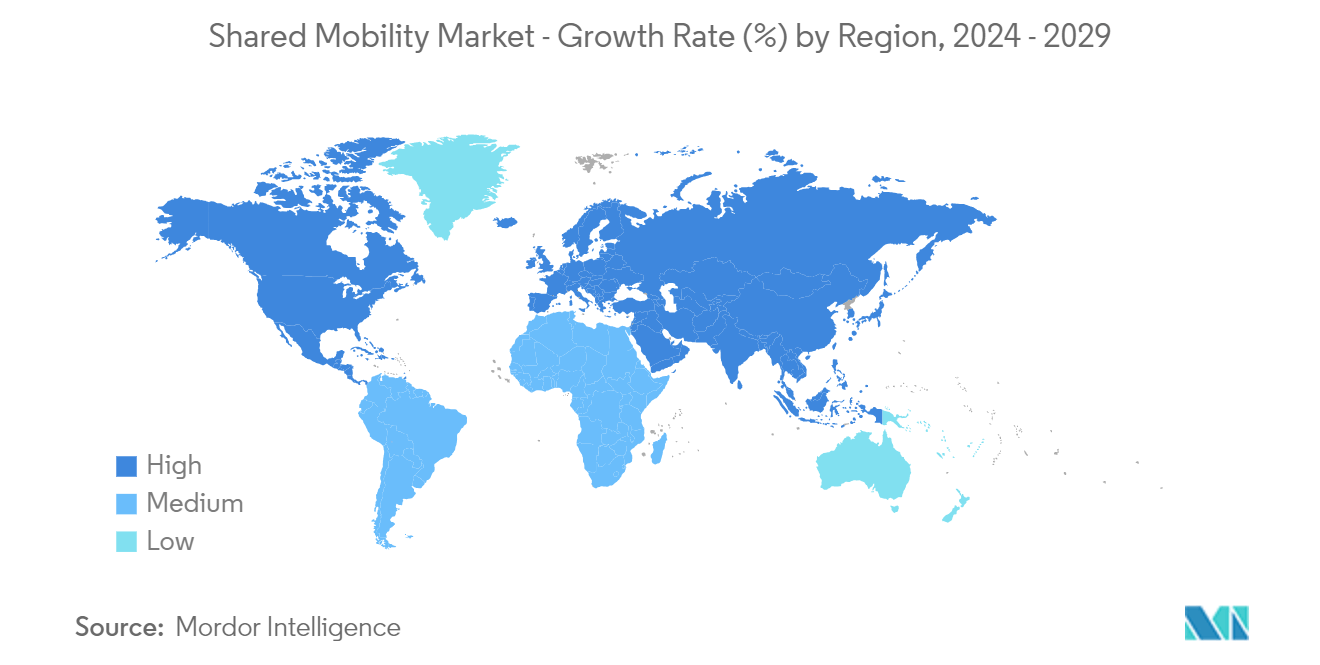 Shared Mobility Market - Growth Rate (%) by Region, 2024 - 2029