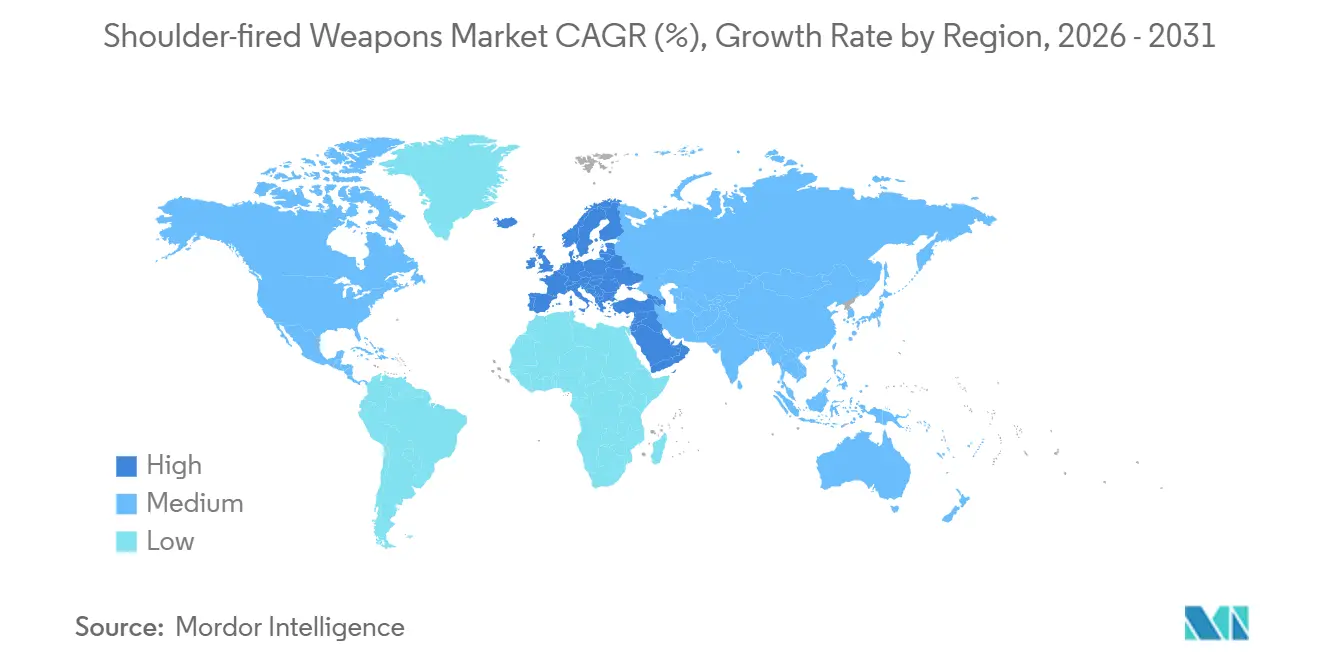 Shoulder-fired Weapons Market CAGR (%), Growth Rate by Region