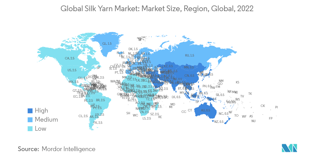 Мировой рынок шелковой пряжи размер рынка, регион, мир, 2022 г.