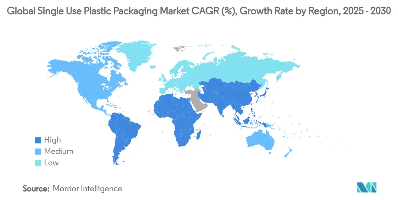 글로벌 일회용 플라스틱 포장 바카라사이트 가입 CAGR(%), 지역별 성장률