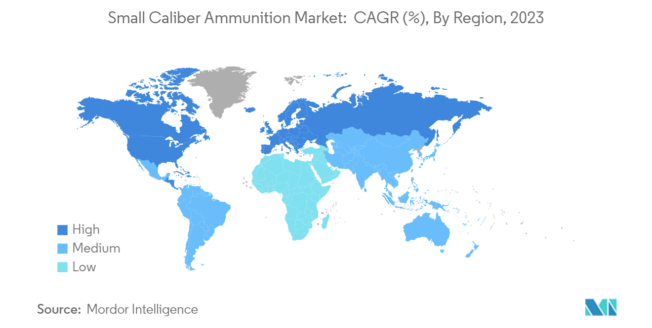 Small Caliber Ammunition Market:  CAGR (%), By Region, 2023