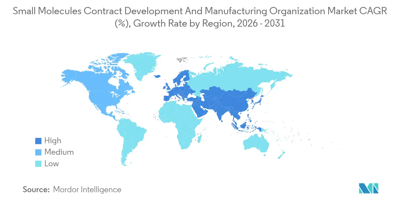 Small Molecules Contract Development And Manufacturing Organization Market CAGR (%), Growth Rate by Region