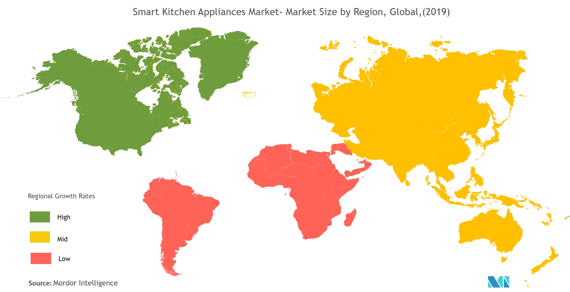 Smart Kitchen Appliances Market - Market Size by Region, Global, (2019)