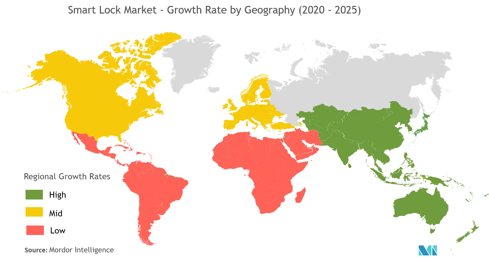 Smart Lock Market - Growth Rate by Geography (2020 - 2025)