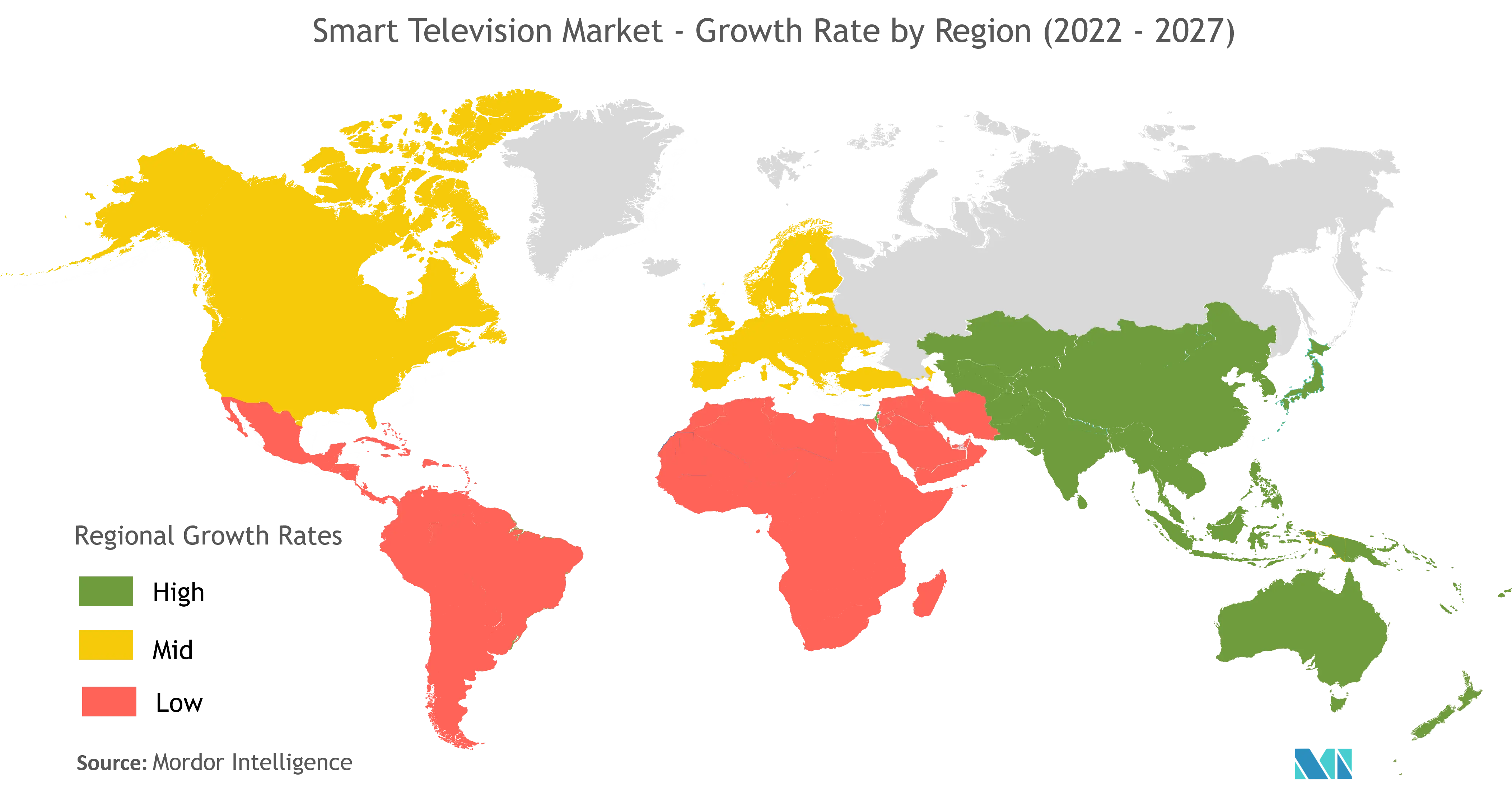 Smart TV Market - Growth Rate by Region (2022-2027)
