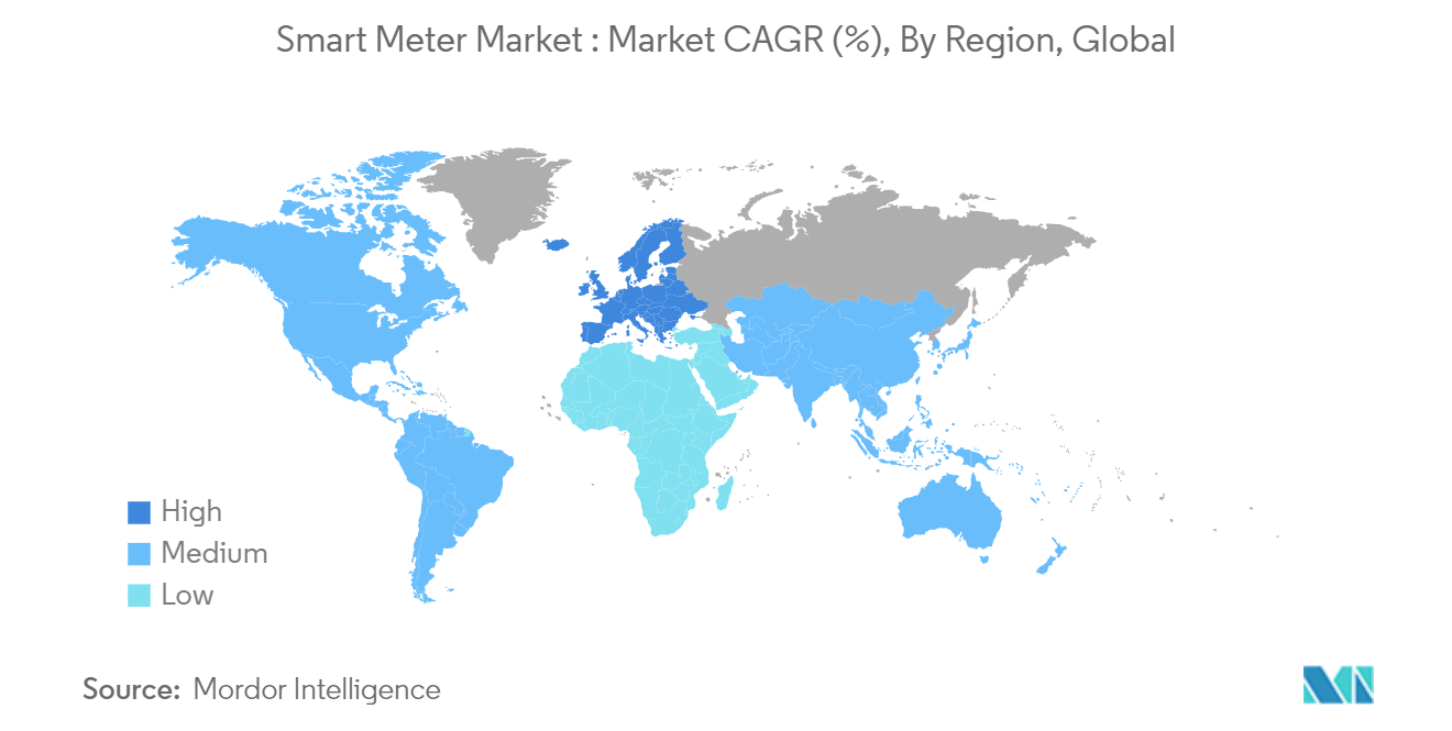 Marché des compteurs intelligents&nbsp; TCAC du marché (%), par région, mondial