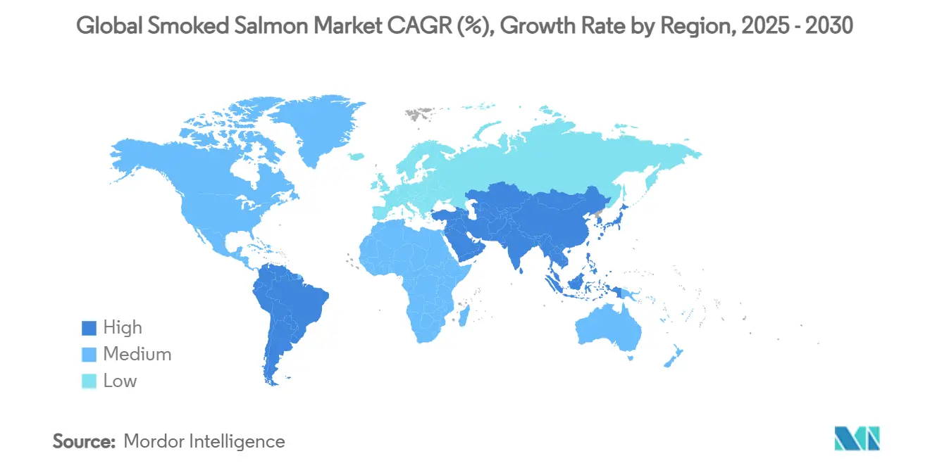 글로벌 훈제 연어 무료 바카라사이트 CAGR(%), 지역별 성장률
