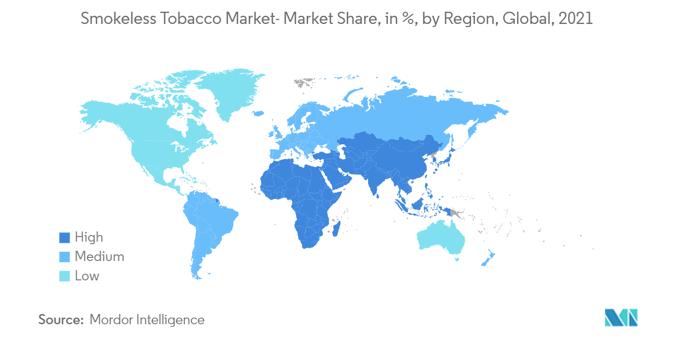 Smokeless Tobacco Market : Market Share, in %, by Region, Global, 2021