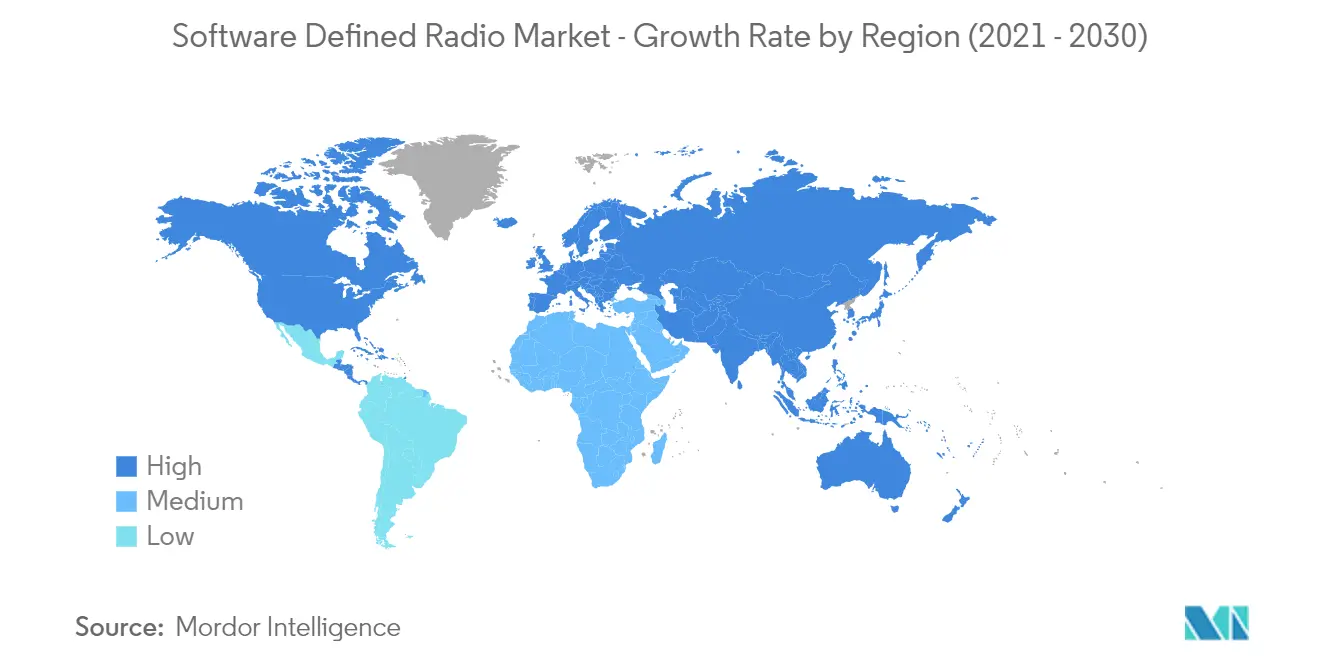 Software Defined Radio Market - Growth Rate by Region (2021 - 2030)