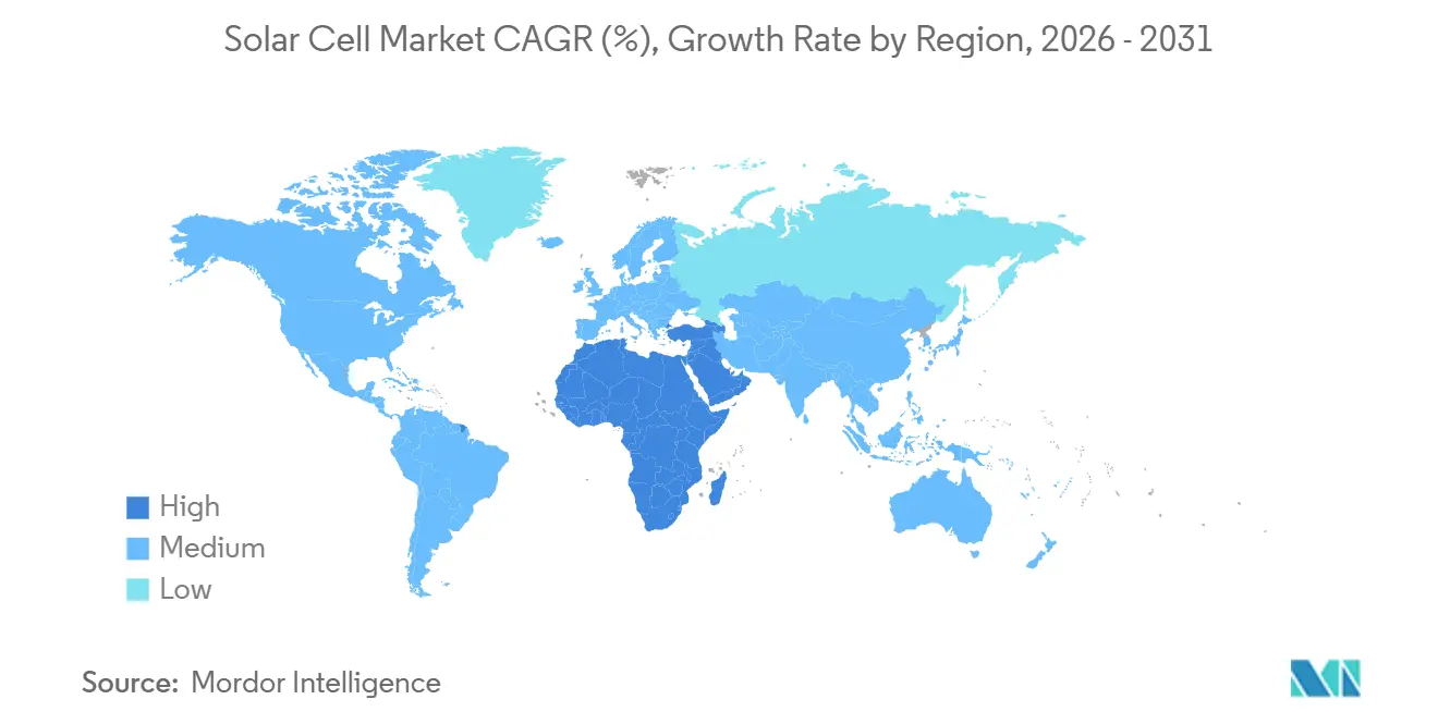 태양 전지 시장 CAGR (%), 지역별 성장률