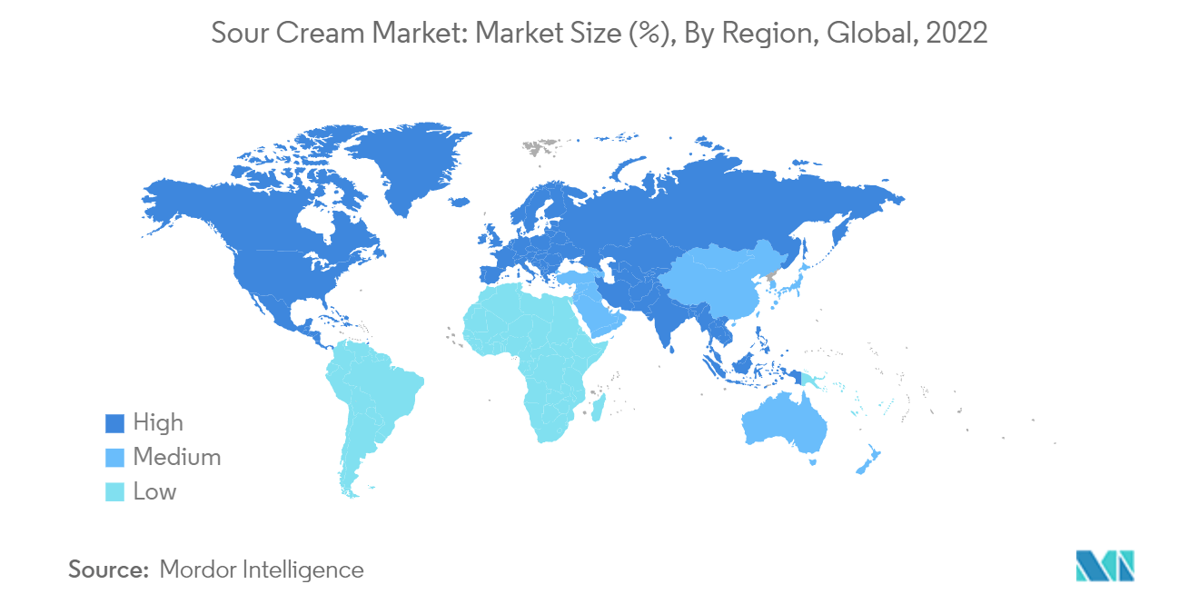 Mercado de crema agria tamaño del mercado (%), por región, global, 2022