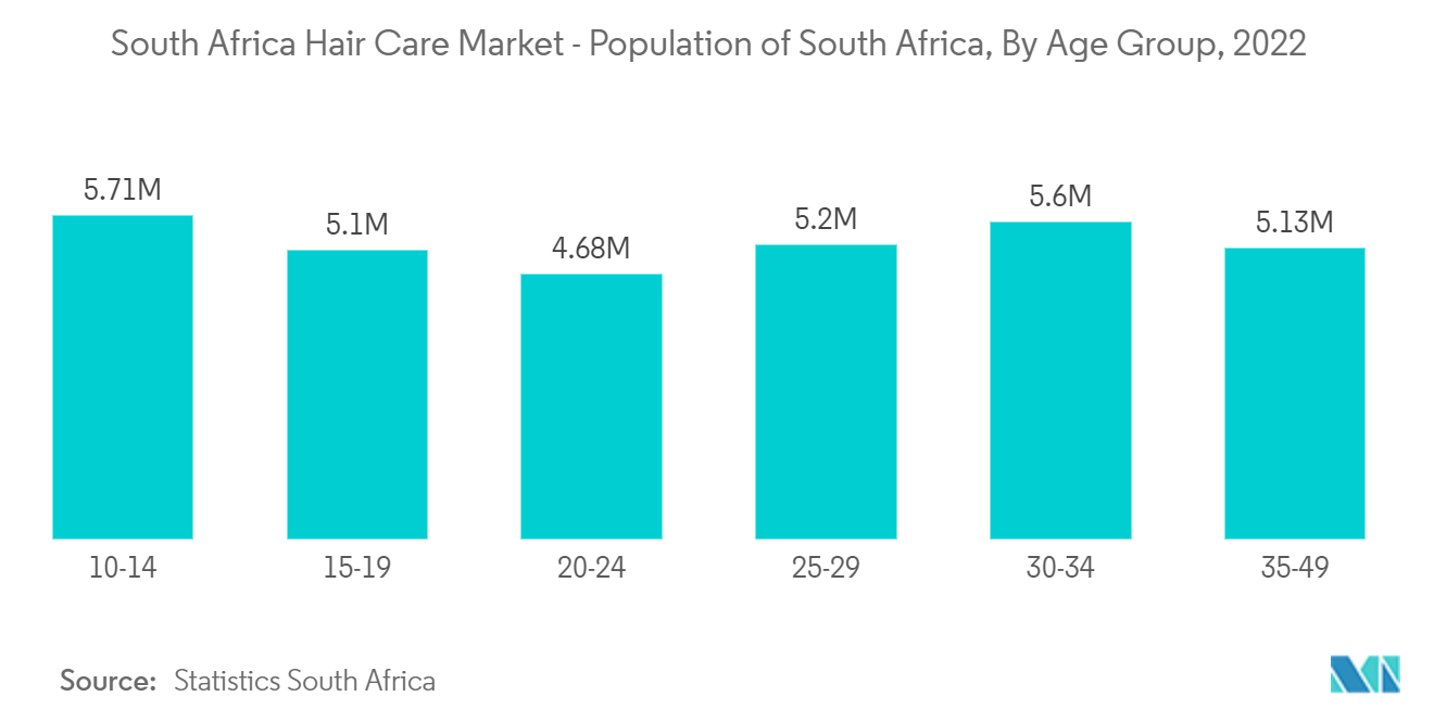 南非护发市场：南非人口：按年龄组别划分（2022 年）