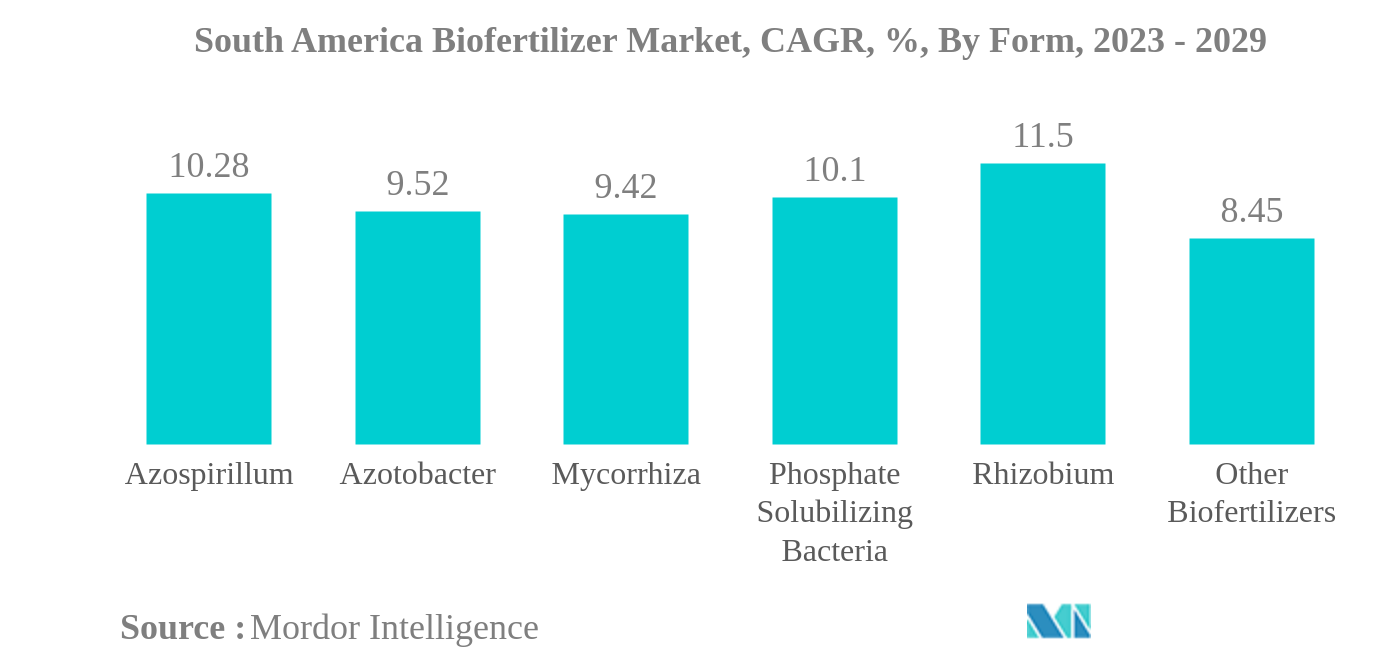 South America Biofertilizer Market: South America Biofertilizer Market, CAGR, %, By Form, 2023 - 2029