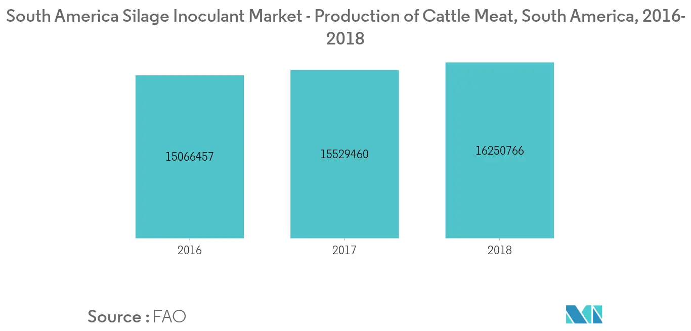 Mercado de Inoculantes de Silagem da América do Sul - Produção de Carne de Bovino, América do Sul, 2016-2018