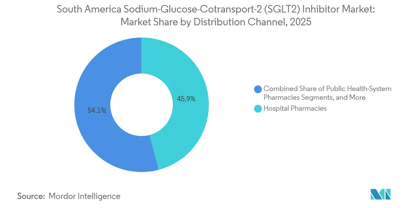 Part du marché des inhibiteurs du cotransporteur sodium-glucose-2 (SGLT2) en Amérique du Sud par canal de distribution, 2025