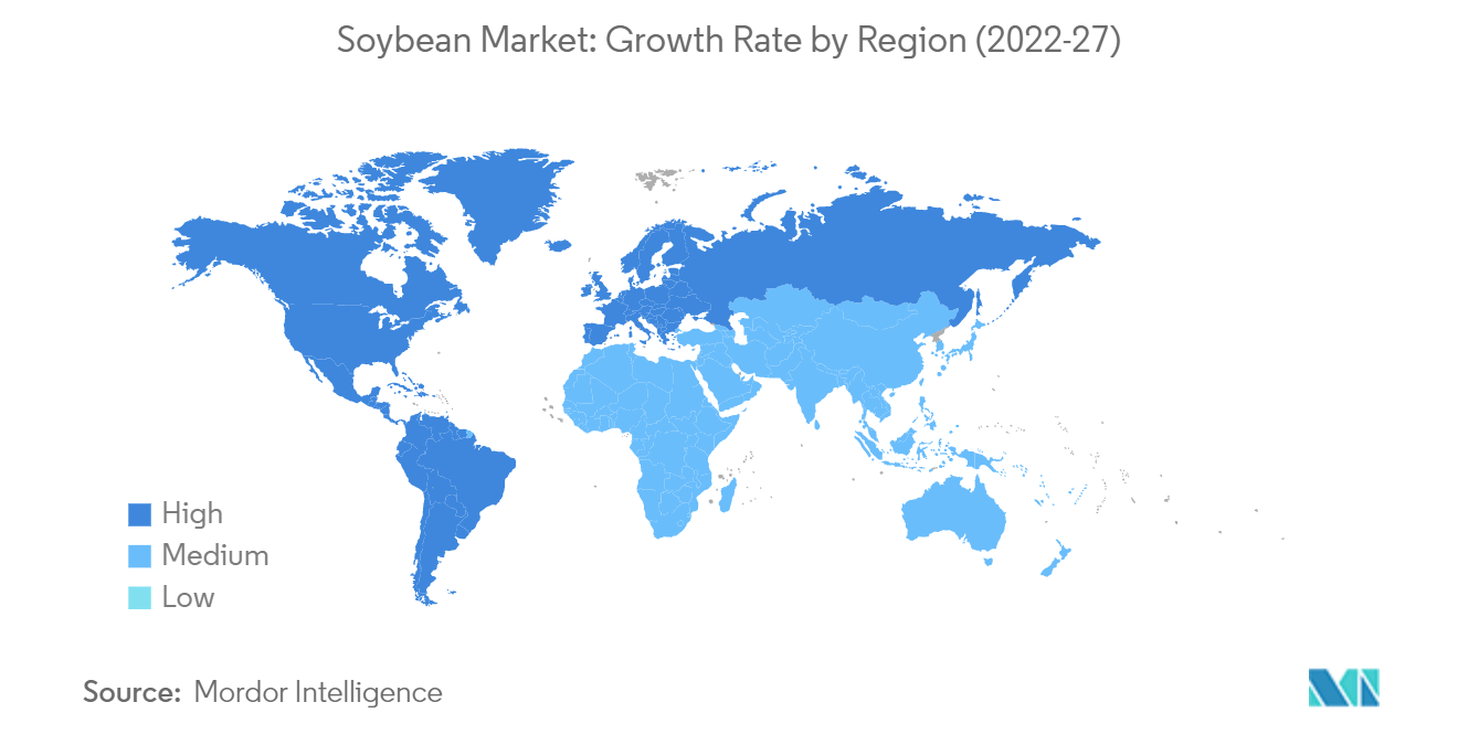 大豆市場：地域別成長率（2022-27年）