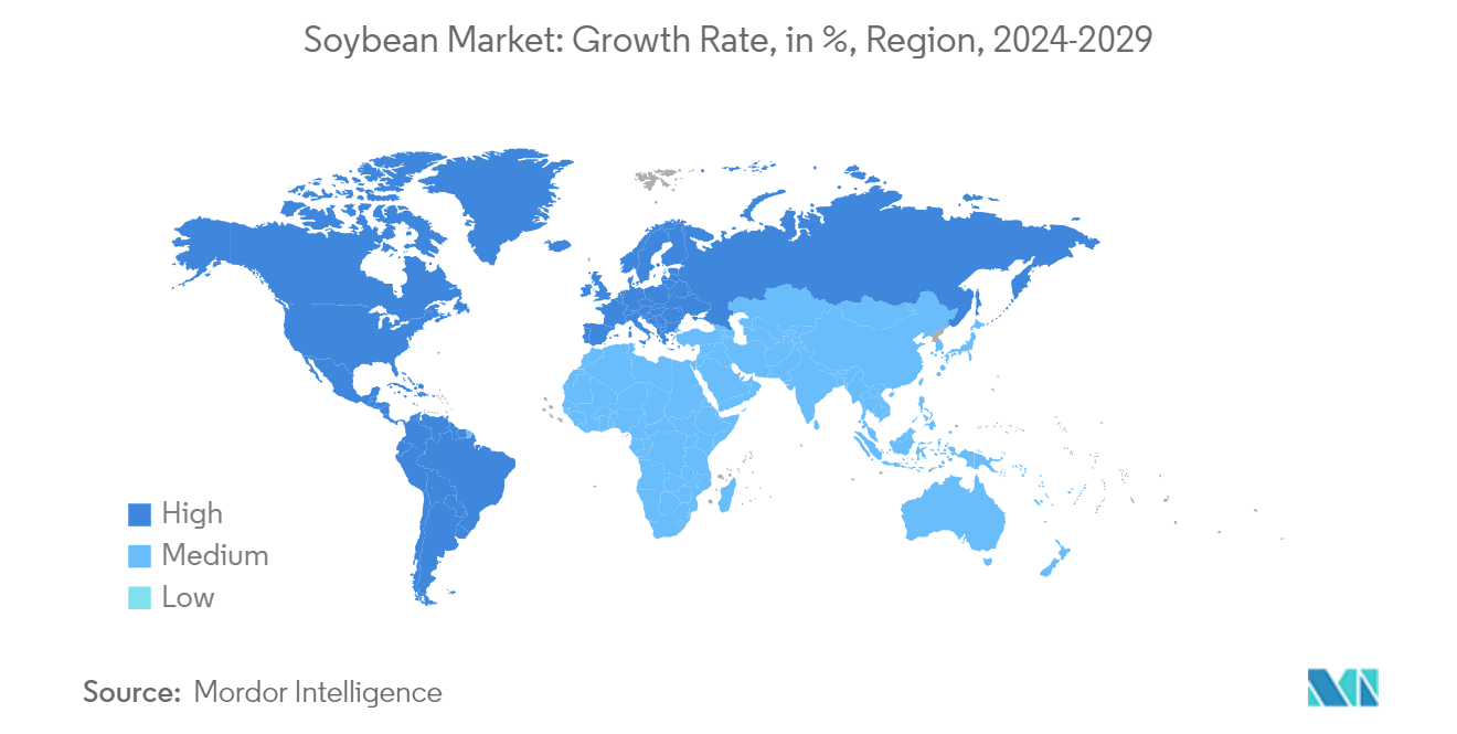 大豆市場：成長率（％）、地域別、2024-2029年