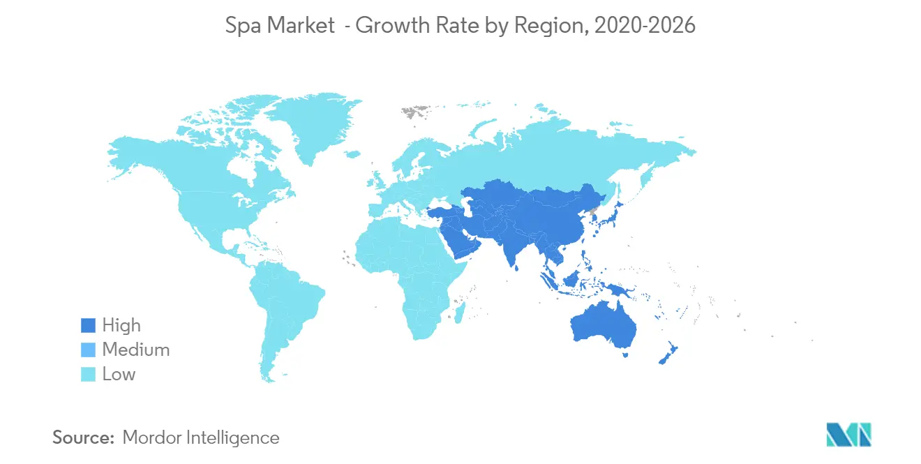Tasa de crecimiento del mercado de spa por región, 2020-2026