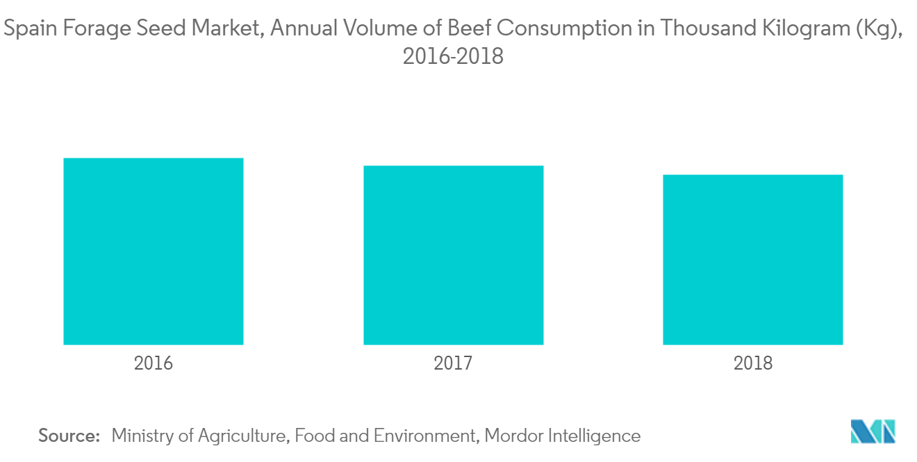 Spain Forage Seed Market, Annual Volume of Beef  Consumption in Thousand Kilogram (Kg),  2016-2018