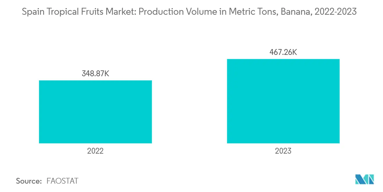 Spain Tropical Fruits Market: Production Volume in Metric Tons, Banana, 2022-2023