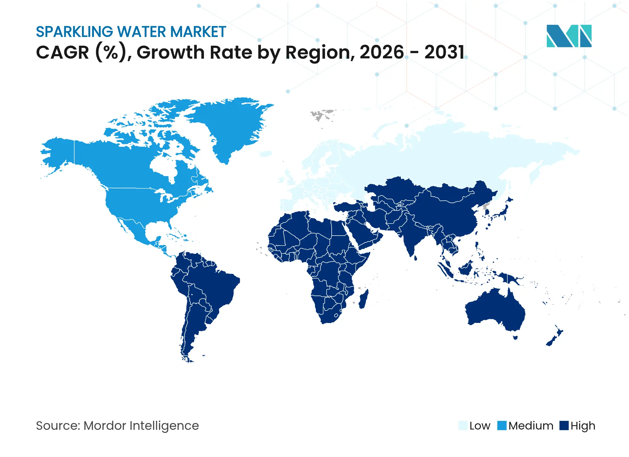 탄산수 시장 CAGR (%), 지역별 성장률