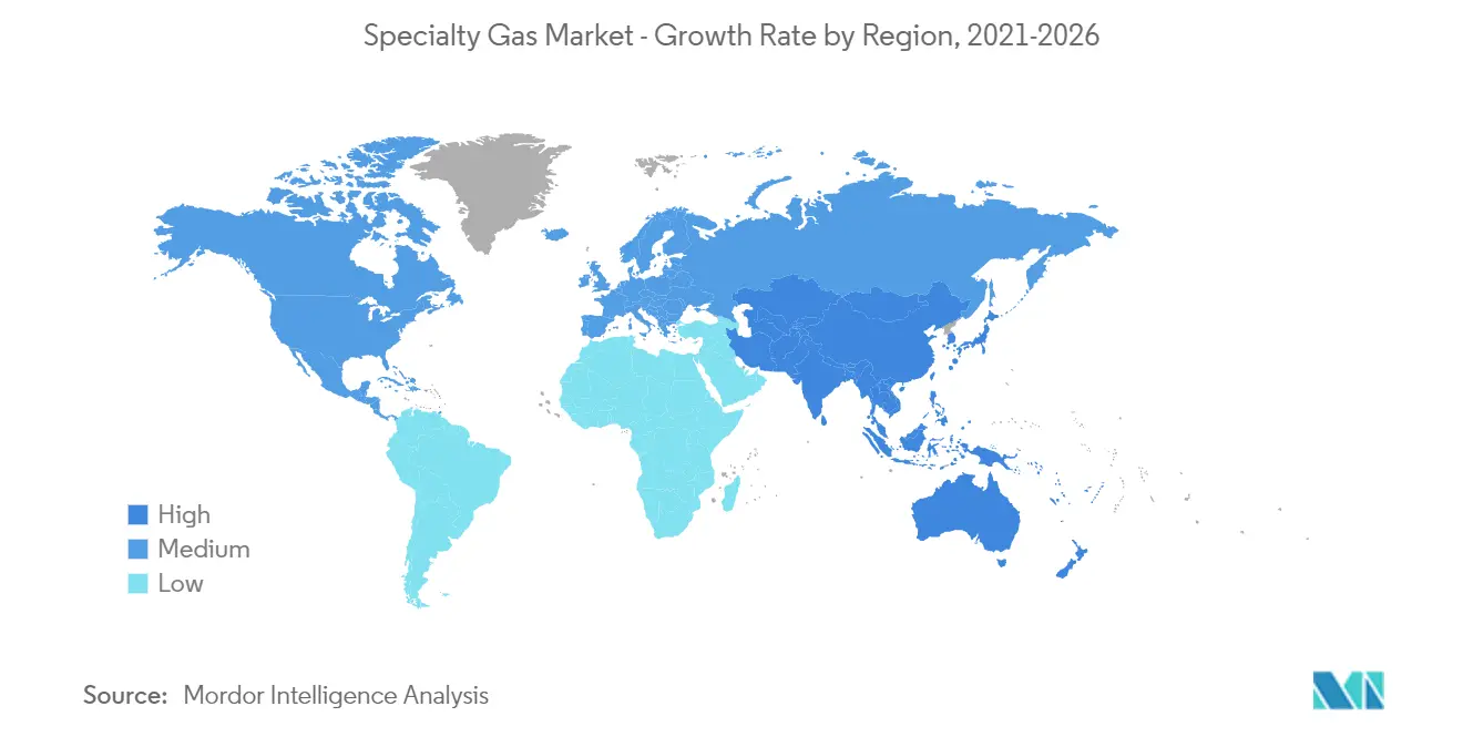 Spezialgasmarkt Wachstumsrate nach Regionen, 2021-2026