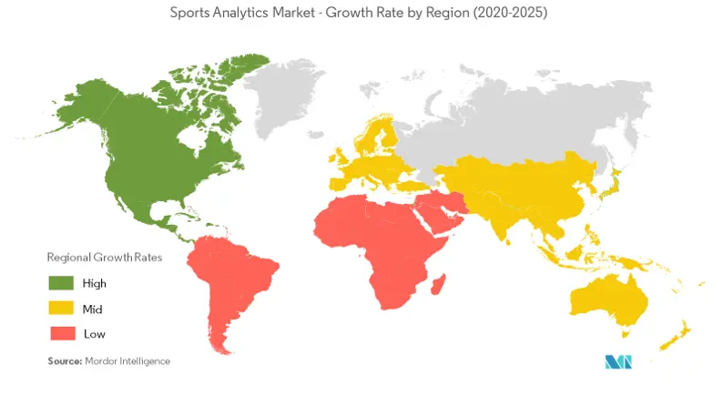 スポーツアナリティクス市場の地域別成長率（2020-2025年）